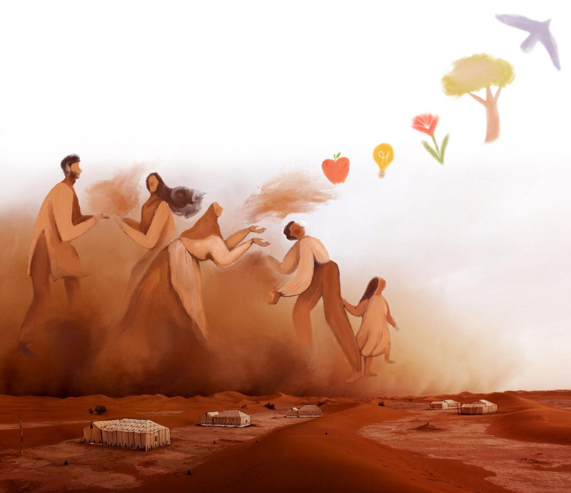 気候変動で窮地に立たされる人々のイラスト