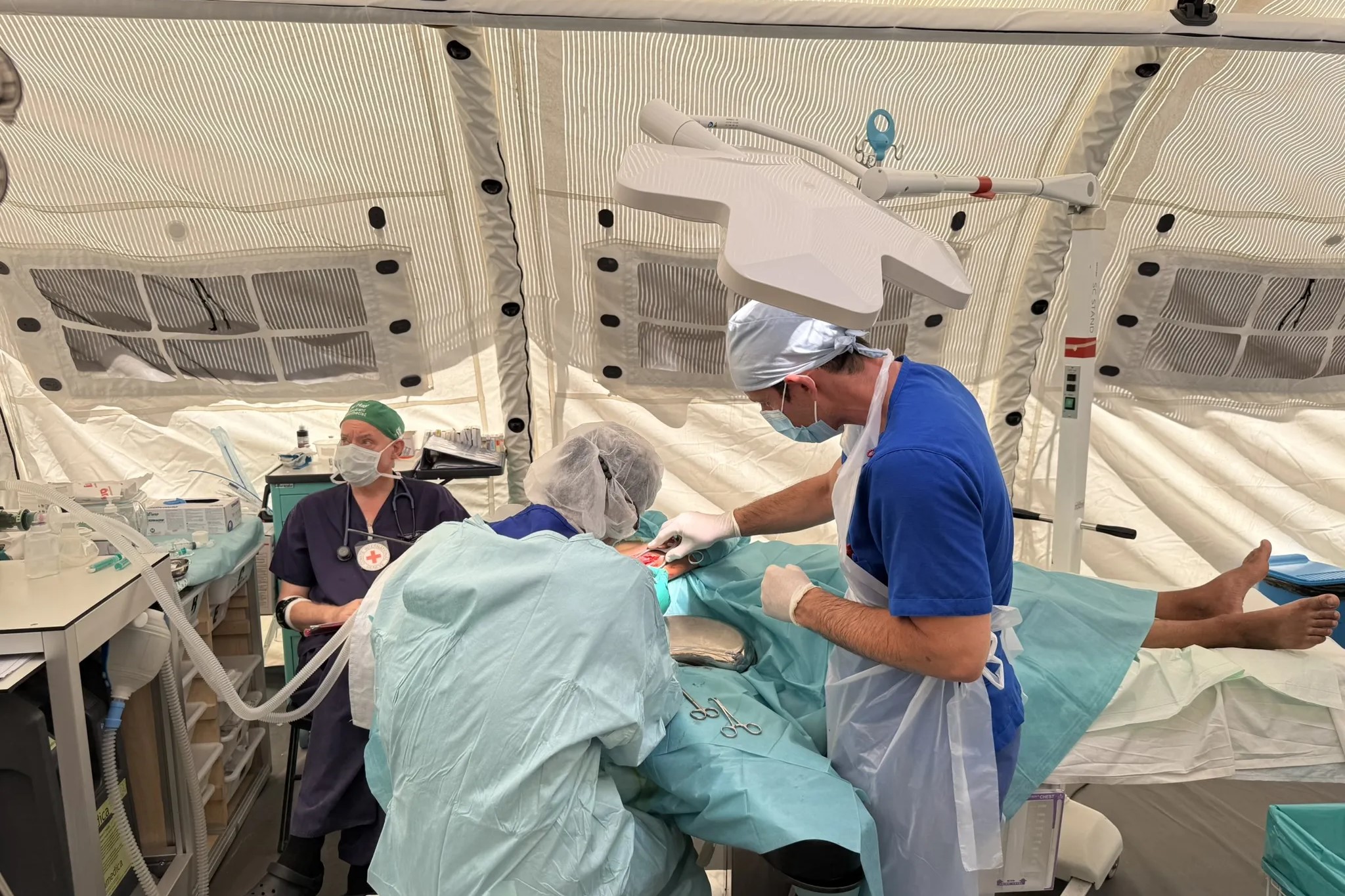 Inside OT with surgeon and OT Haitam at the Gaza field hospital