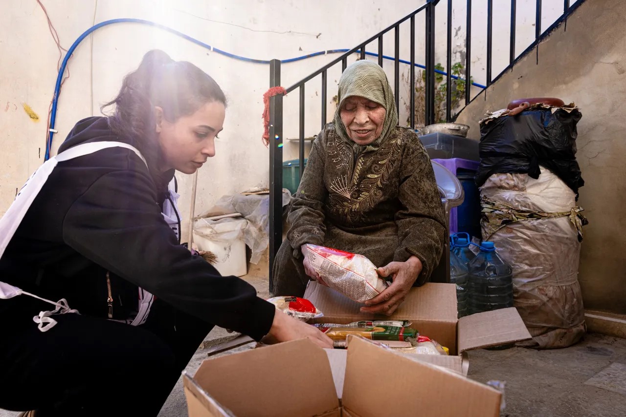 Food distribution at Palestinian refugee camp in Lebanon